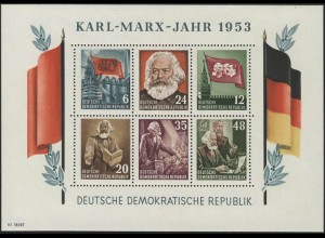 Block 8A YI Karl Marx 1953 gezähnt, postfrisch ** MNH
