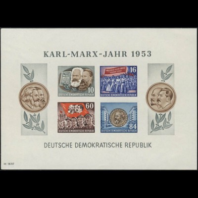 Block 9B YII Karl Marx 1953 ungezähnt, postfrisch / ** / MNH