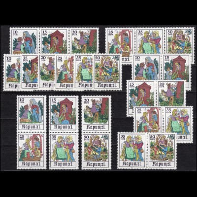 2382-2387 Märchen Rapunzel, 9 Zusammendrucke + 6 Einzelmarken, Set postfrisch **