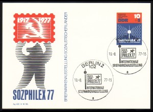P 82 Ausstellung SOZPHILEX 1977 10 Pf, SSt 102 Berlin 19.8.1977
