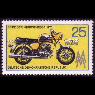 2077 Leipziger Herbstmesse 1975 25 Pf Motorrad IFA MZ TS 250, **