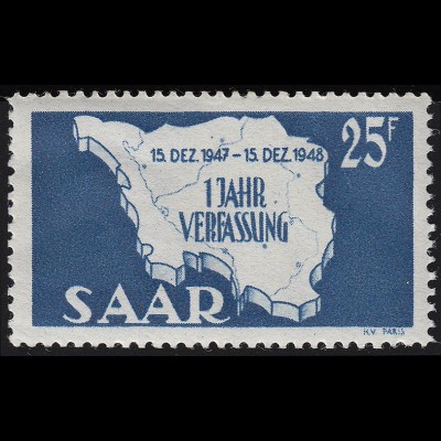 Saarland 261 III Verfassung 25 Fr, Type III, **