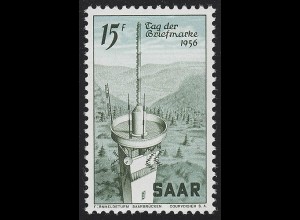 Saarland 369 Tag der Briefmarke Fernmeldeturm 1956, **