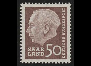 Saarland 393 Heuss 50 (Fr) 1957, **