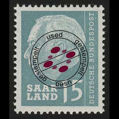Saarland 388 Heuss 15 (Fr) 1957, O