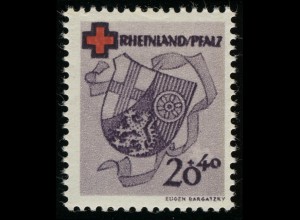 Rheinland-Pfalz 43A Rotes Kreuz 20 Pf. gezähnt **