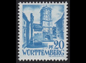 Württemberg 7yv Freimarke 20 Pf. **