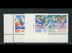 1310-1311 Sporthilfe Segelregatta und Skilanglauf 1987, Ecke u.l. Satz **