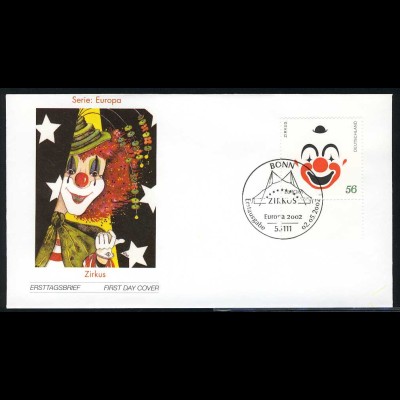 2252 Europa/CEPT Zirkus Clown 2002 FDC Bonn