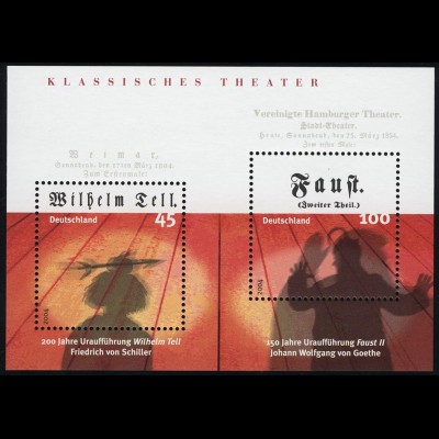 Block 65 Klassisches Theater 2004: Set zu 10 Stück, alle ** postfrisch