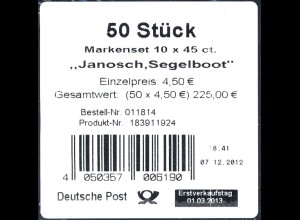 FB 27 Janosch: Segelboot, Folienblatt - Banderole für 50 Markensets