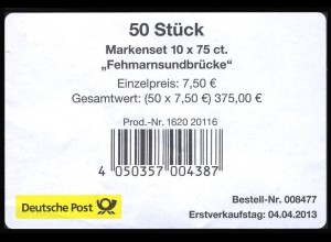 FB 29 Fehmarnsundbrücke, Folienblatt - Banderole ohne DHL-Code