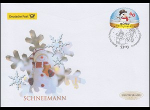 3113 Schneemann in Schneekugel, selbstklebend, Schmuck-FDC Deutschland exklusiv