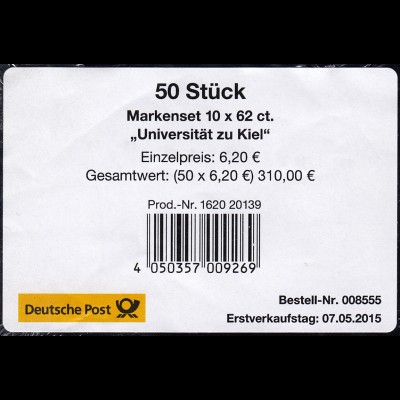 FB 48 Universität Kiel, BANDEROLE ohne DHL-Code für 50 Markensets