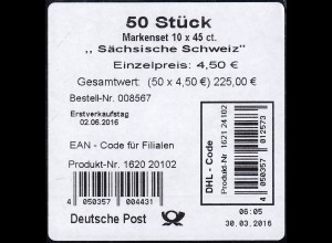 FB 59 Sächsische Schweiz, Folienblatt-BANDEROLE mit DHL-Code