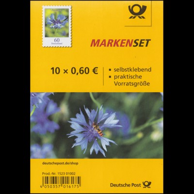 FB 88a Blume Kornblume, Folienblatt mit 10x 3481, -01002, postfrisch **