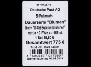 FB 91a Blume Buschwindröschen, Folienblatt-BANDEROLE Zusatz: Deutsche Post AG