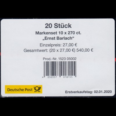 117 MH Ernst Barlach, selbstklebend, Banderole für 10 Markensets