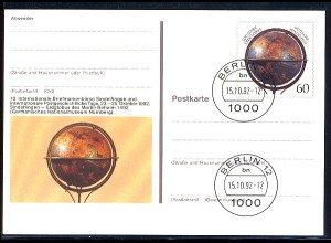 PSo 29 Briefmarkenbörse Sindelfingen Erdglobus 1992, VS-O Berlin 15.10.1992