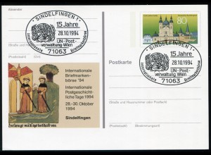 PSo 36 Briefmarkenbörse Sindelfingen 1994, SSt Sindelfingen UNO Wien 28.10.94