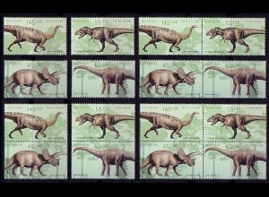 2687-2690 aus Block 73 Dinosaurier, 5 Zusammendrucke und 4 Einzelmarken, Set **