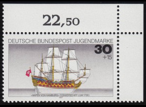 929 Jugend Schiffe 30+15 Pf ** Ecke o.r.