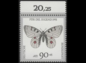 1517 Jugend Schmetterlinge 90+45 Pf ** Oberrand