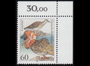 1539 Seevögel 60 Pf Kampfläufer ** Ecke o.r.