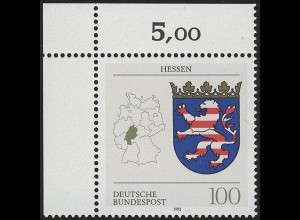 1660 Hessen 100 Pf ** Ecke o.l.
