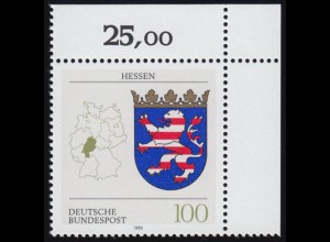 1660 Hessen 100 Pf ** Ecke o.r.