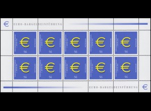 2234 Euroeinführung Münzen und Banknoten 2002 - 10er-Bogen, postfrisch **