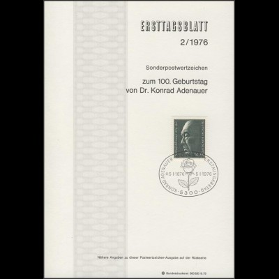 ETB 02/1976 Konrad Adenauer, Kanzler