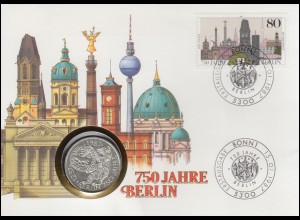 Numisbrief 750 Jahre Berlin, 10 DM / 80 Pf., ESST Bonn 15.01.1987