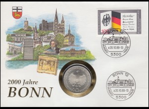 Numisbrief 2000 Jahre Bonn, 10 DM / 100 Pf., ESST Bonn 20.10.1989