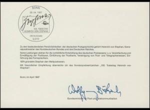 MinKa 12/1997 Heinrich von Stephan, Organisator Postwesen