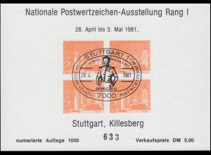 Sonderdruck Nationale Postwertzeichen-Ausstellung Stuttgart Killesberg 1981