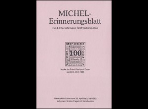 Sonderdruck MICHEL-Erinnerungsblatt Essen 1982: Privat-Stadtpost 1888 