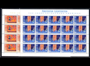Europaunion 1992 Liechtenstein 1033-1034 als Kleinbogen-Satz ** / MNH