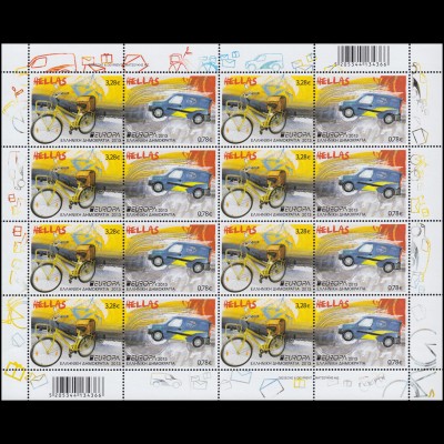 2013 Griechenland 2710-2711A Postfahrzeuge, Zusammendruck-Kleinbogen **
