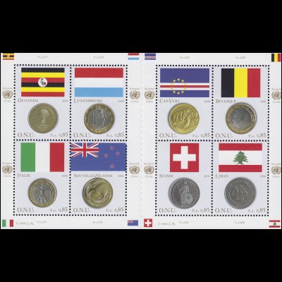 UNO Genf 553-560 Flaggen und Münzen I 2006, Kleinbogen mit Zwischensteg **
