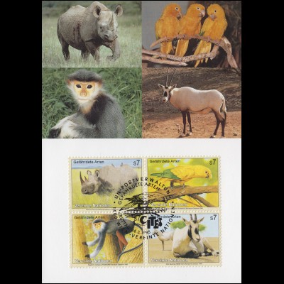 MK 31 von UNO Wien 180-183 Gefährdete Arten Fauna 1995, amtliche Maximumkarte