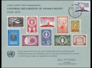 UNO Erinnerungskarte EK 4 Menschenrechte 1973, Genf-FDC 16.11.1973