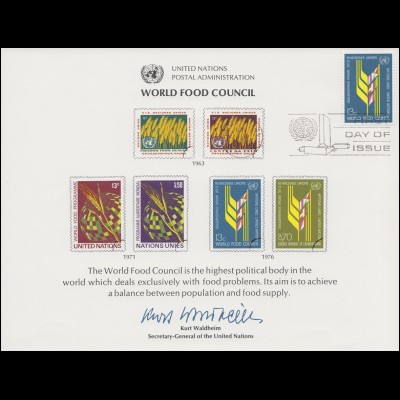UNO Erinnerungskarte EK 10 Welternährungsrat (WFC) 1976, NY-FDC 19.11.1976