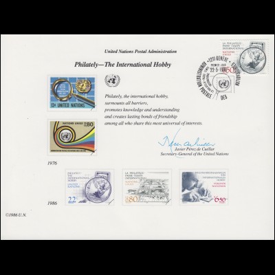 UNO Erinnerungskarte EK 29 Briefmarkensammeln 1986, Genf-FDC 22.5.1986