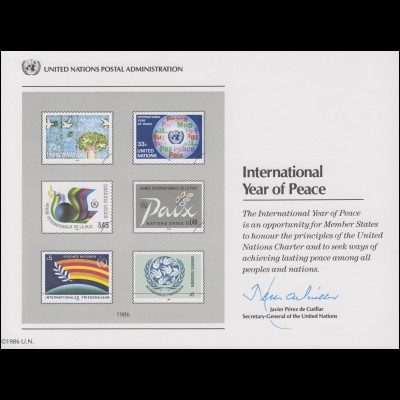 UNO Erinnerungskarte EK 30 Jahr des Friedens 1986, ungebraucht **