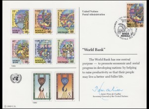 UNO Erinnerungskarte EK 35 Weltbank 1989, Genf-FDC 27.1.1989
