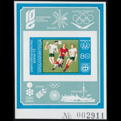 Bulgarien Block 42B Olympischer Kongress 1973: ungezähnt, blauer Rahmen **/MNH