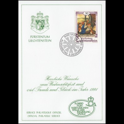 Liechtenstein 1006 Weihnachten - Grußkarte zum Jahreswechsel 1991