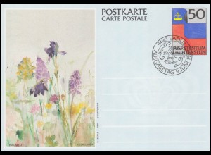 Liechtenstein Postkarte P 85 Fahne: Riedblumen, ESSt VADUZ 9.6.1987