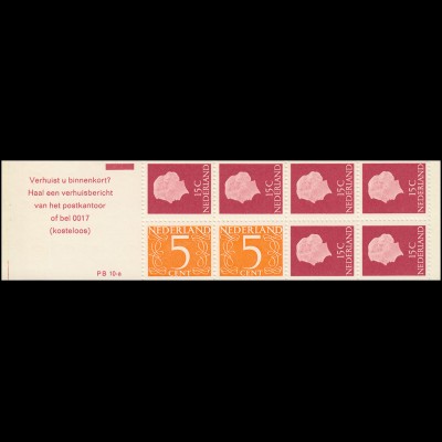 Markenheftchen 10x Juliane und Ziffer 1971, PB 10-a, rosa, weiß, 8 mm, **